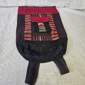 Vintage Handcrafted Wool Striped Backpack Boho Folk Tribal Bag